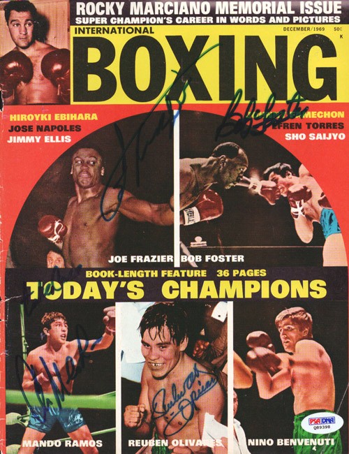 Joe Frazier, Foster, Ramos,Olivares Auto International Boxing Magazine Cover PSA