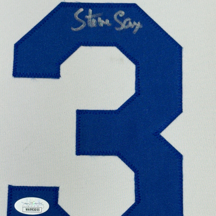 Framed Autographed/Signed Steve Sax 33x42 Los Angeles LA White Jersey JSA COA