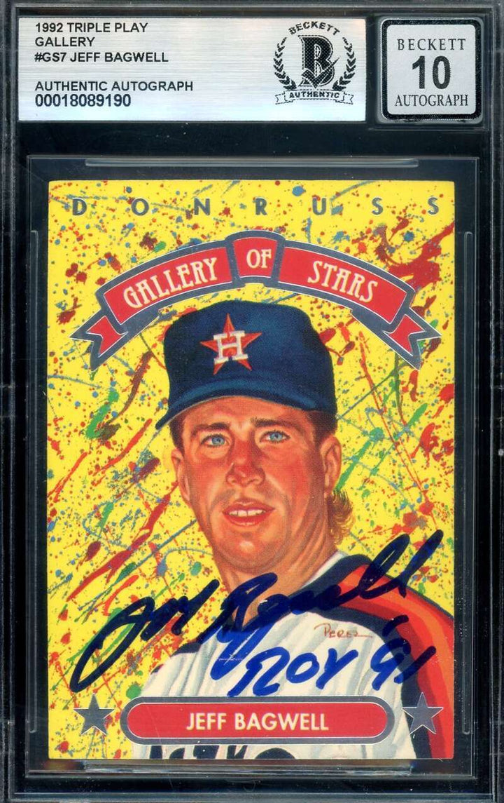 Jeff Bagwell Gem Mint 10 Beckett BAS Signed 1992 Donruss Triple Play Autograph