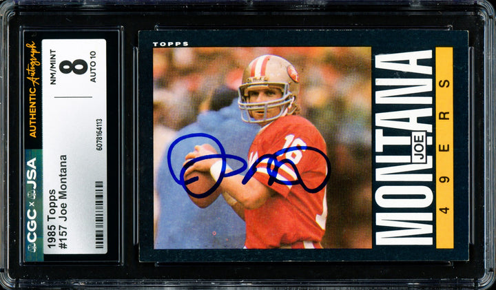 Joe Montana Signed 1985 Topps Card 157 49ers Grade 8 Auto GM 10 CGC x JSA
