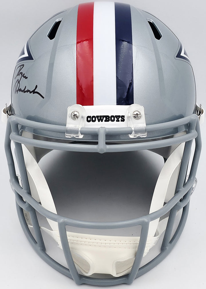 Roger Staubach Auto Cowboys 1976 Throwback Silver Full Size Rep Helmet Beckett