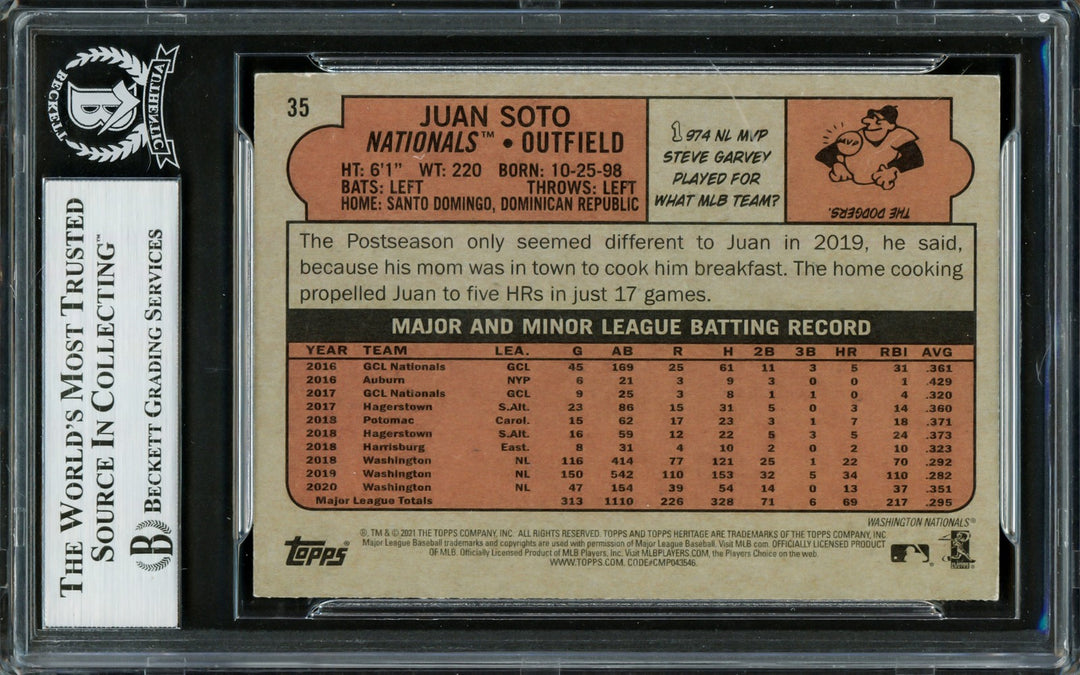 Juan Soto Autographed Signed 2021 Topps Heritage Card 35 New York Mets Beckett