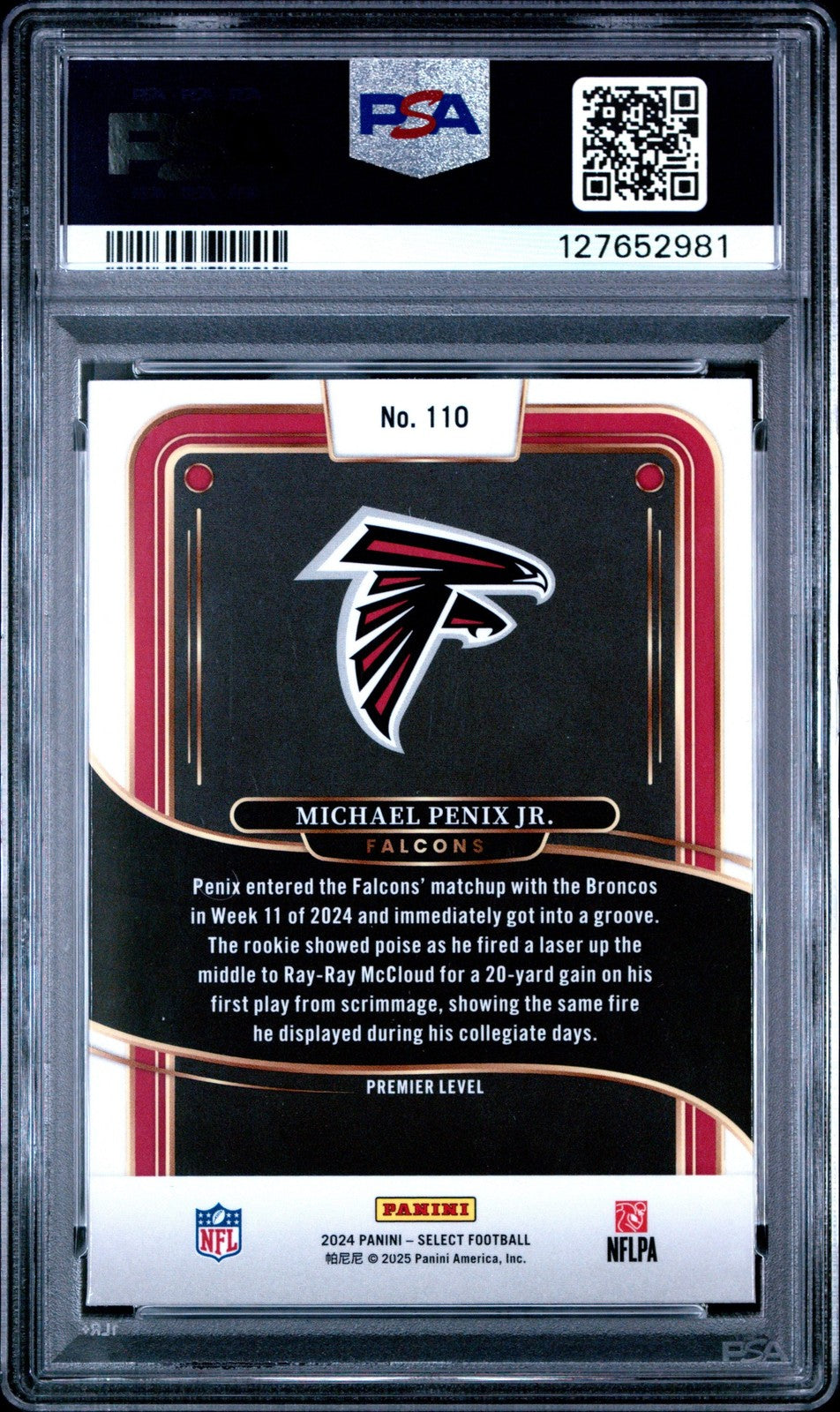 Graded 2024 Panini Select Michael Penix Jr. #110 Rookie RC Card PSA 9