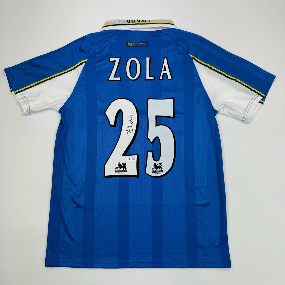 Autographed/Signed Gianfranco Zola Chelsea FC Blue Jersey Beckett BAS COA