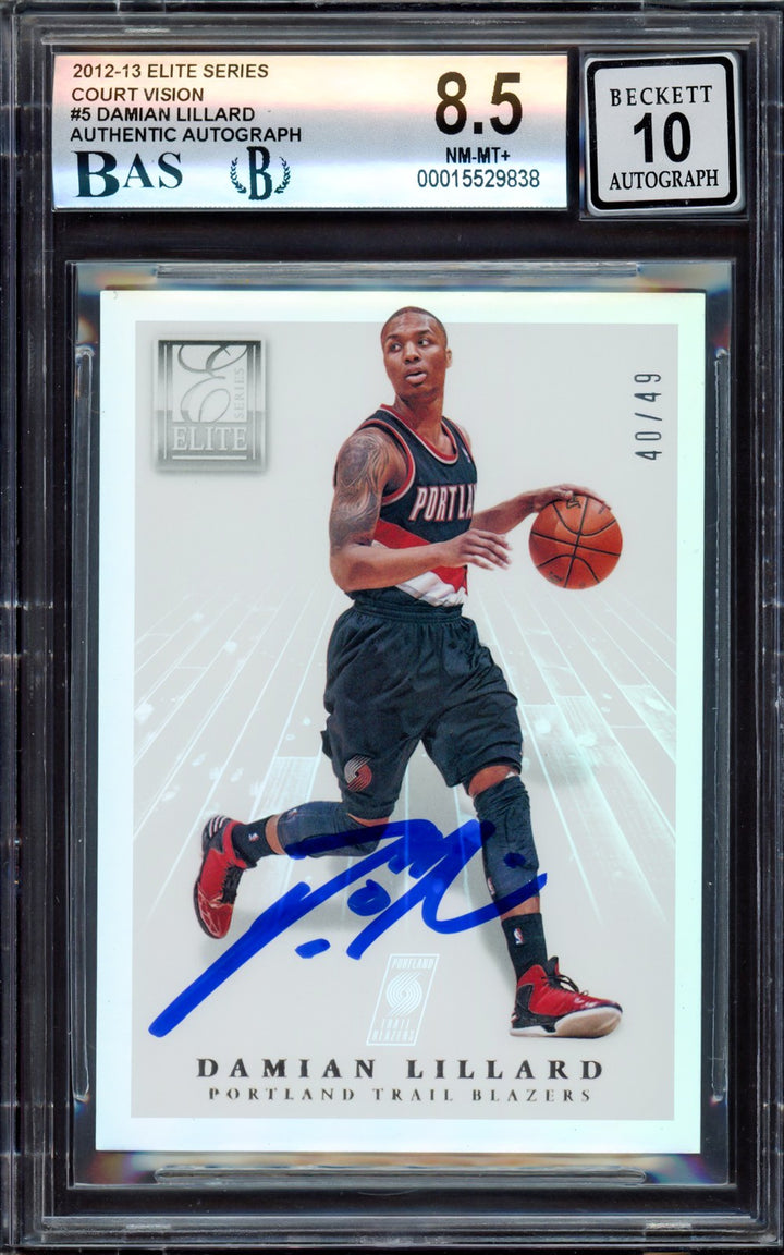 Damian Lillard Signed 2012-13 Panini Elite Court Vision RC 5 BGS 8.5 Sig 10 #/49