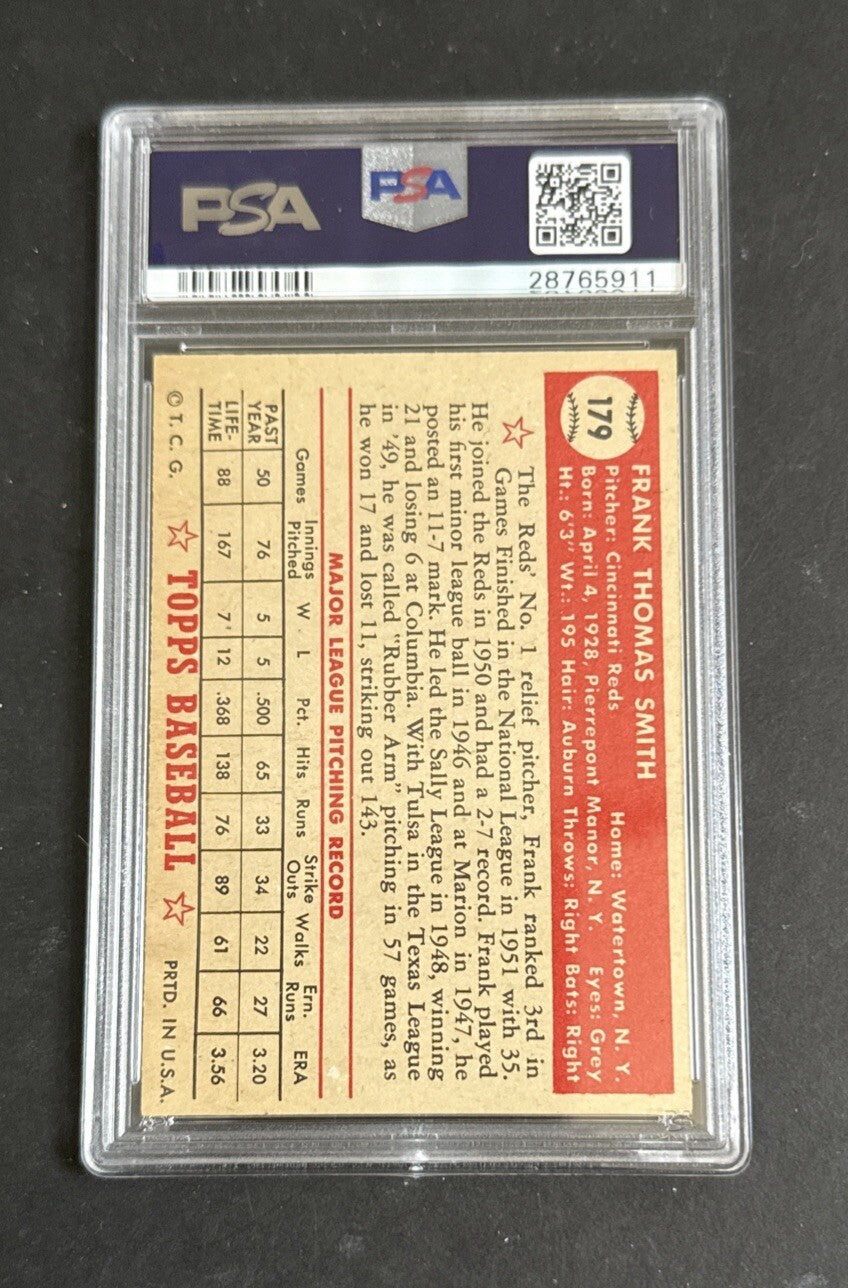 1952 Topps FRANK SMITH #179 PSA 7 Nm Near Mint Razor Sharp Clean Reds