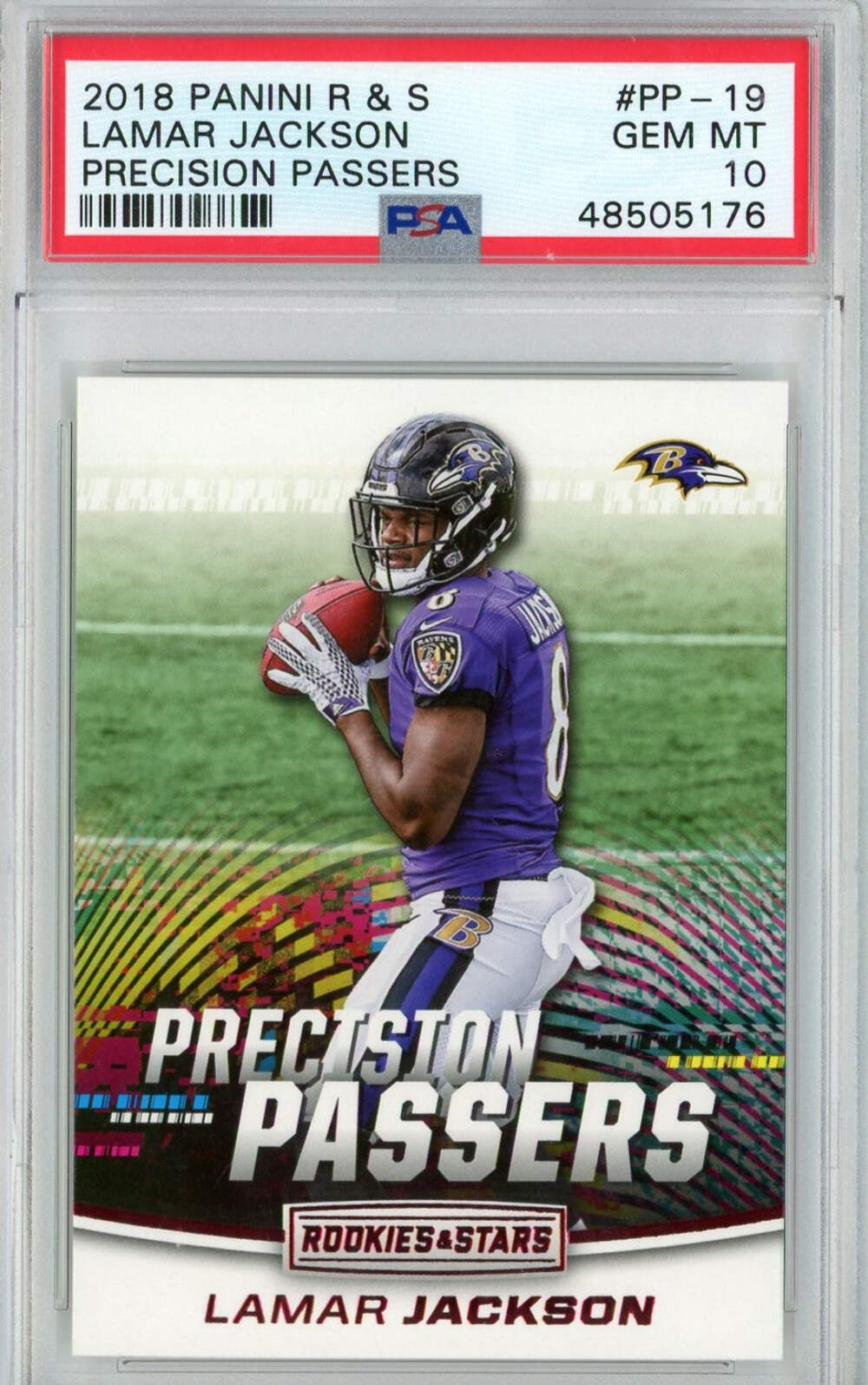Graded 2018 Panini R&S Lamar Jackson #PP19 Precision Passer Football Card PSA 10