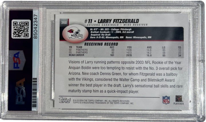 LARRY FITZGERALD SIGNED 2004 TOPPS ROOKIE CARD #360 CARDINALS AUTO PSA/DNA