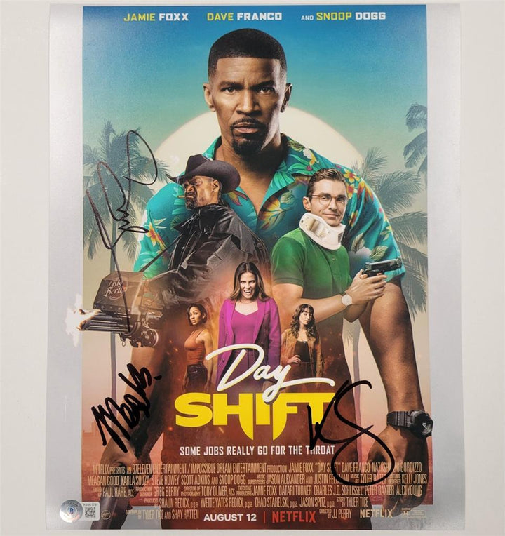 Day Shift Cast 3x signed 11x14 Photo Jamie Foxx Snoop Good ~ Beckett BAS LOA