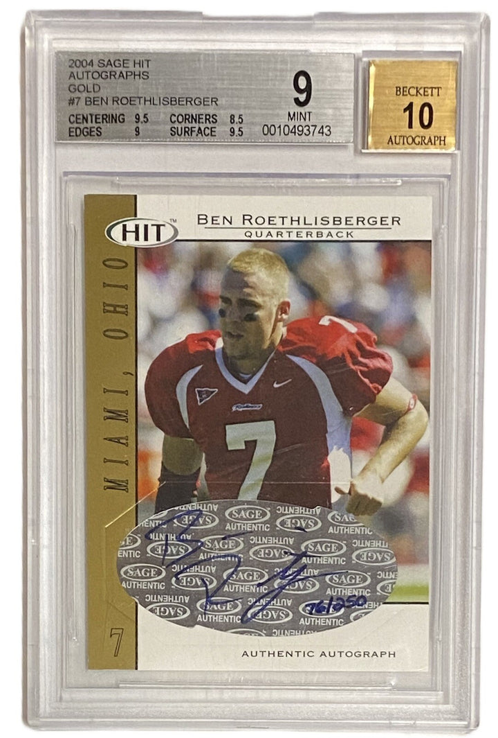 2004 Sage Hit Autographs Gold Ben Roethlisberger Rookie Card /250 BGS 9 Auto 10