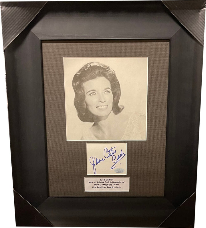 June Carter Cash signed Cut signature Custom Framing w/ 7x7 Photo 16x19- JSA