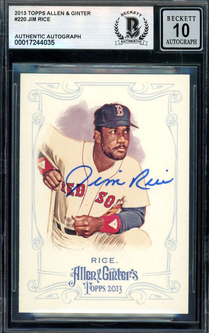 Jim Rice Gem Mint 10 Beckett BAS Signed 2013 Topps Allen & Ginter Autograph