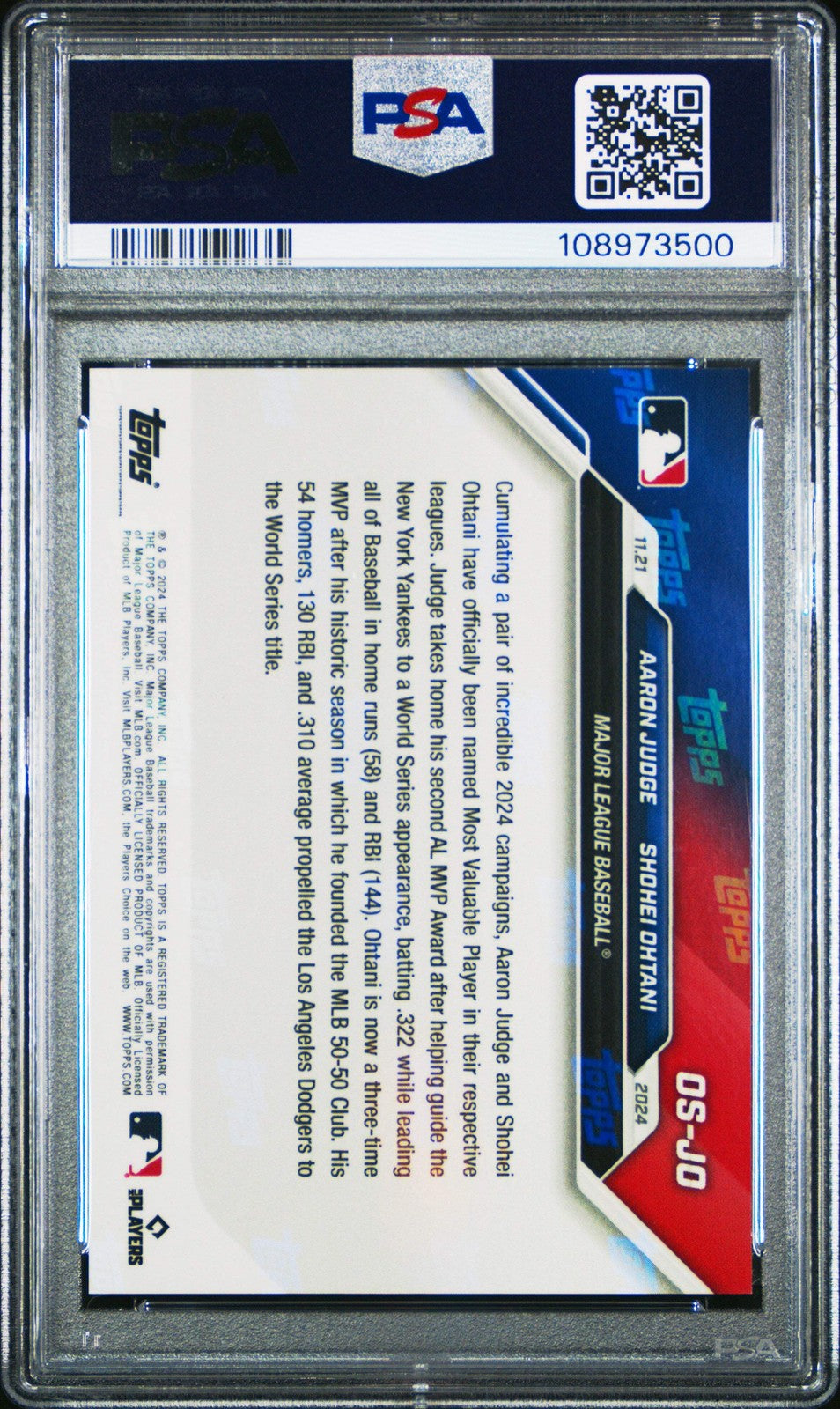 Graded 2024 Topps Now Aaron Judge/Shohei Ohtani #OSJO Baseball Card PSA 10 Gem