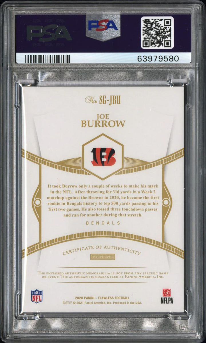 Joe Burrow Autographed 2020 Flawless Signature Gloves Sapphire Rookie Card (PSA)