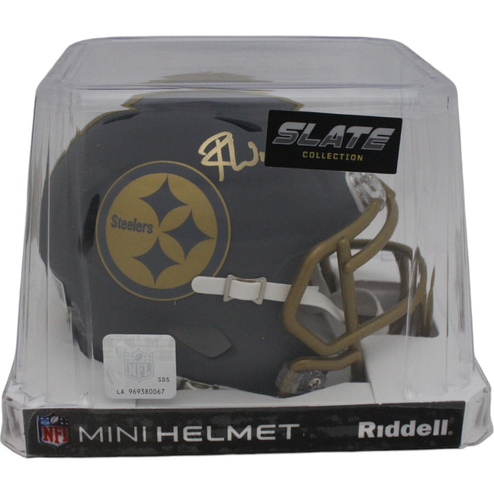 Roman Wilson Autographed Pittsburgh Steelers Slate Mini Helmet Beckett 48131