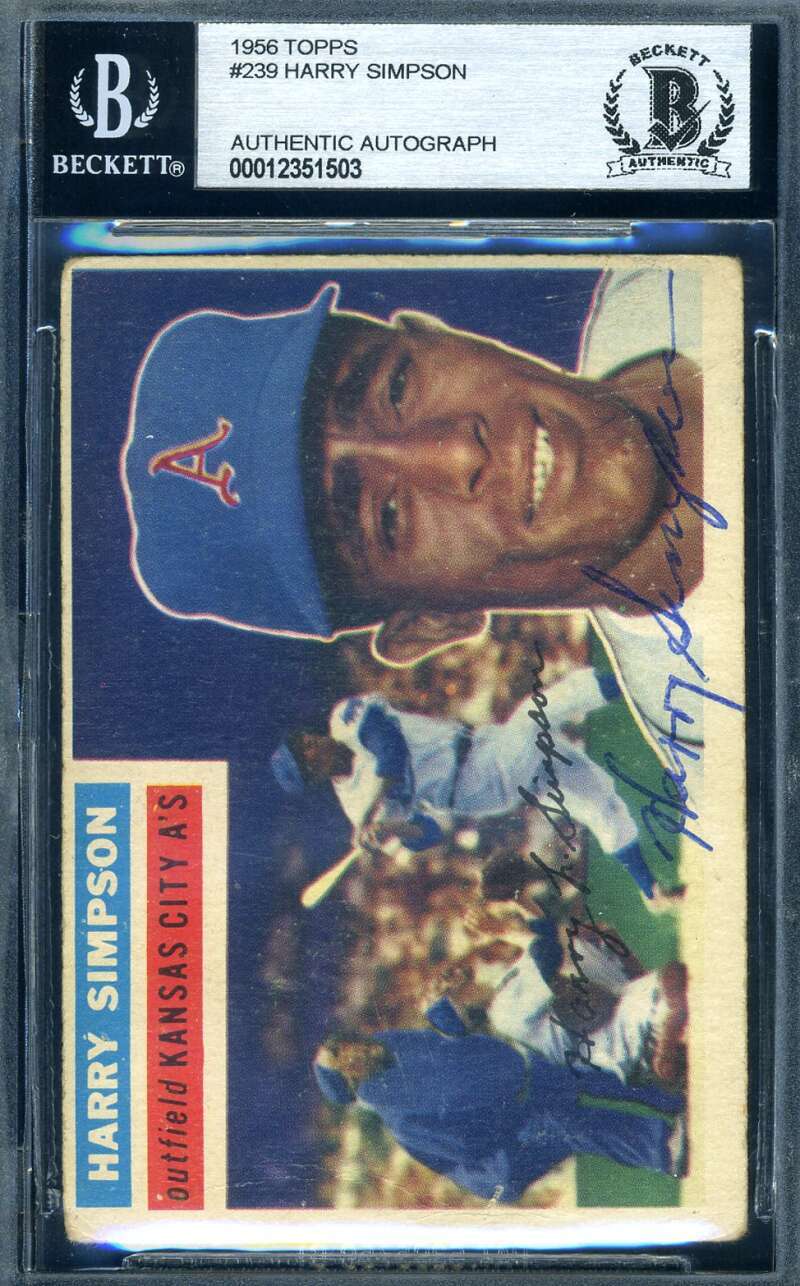 Harry Simpson Beckett BAS Signed 1956 Topps Autograph