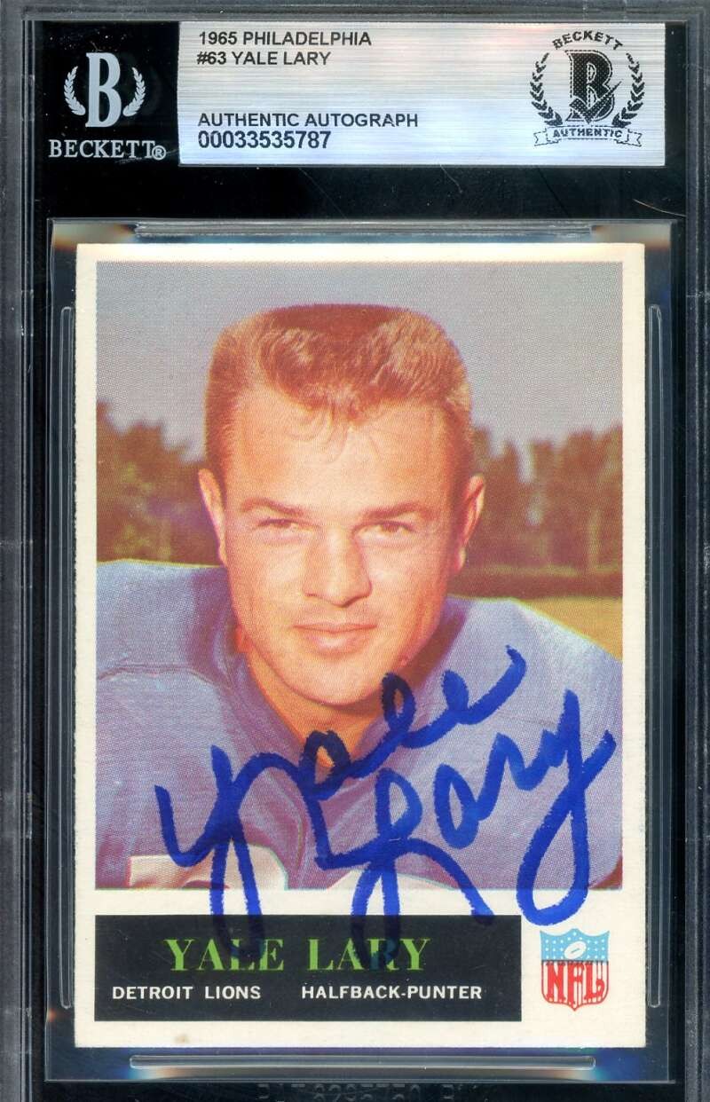 Yale Lary Beckett BAS Signed 1965 Philadelphia Autograph Lions
