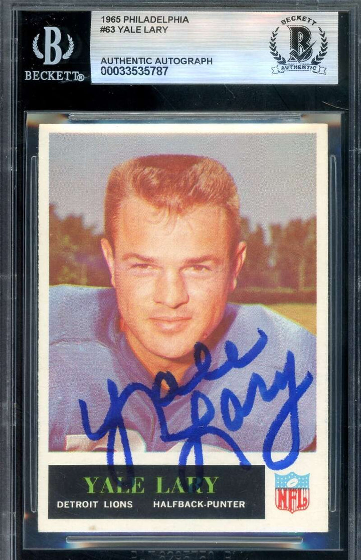 Yale Lary Beckett BAS Signed 1965 Philadelphia Autograph Lions