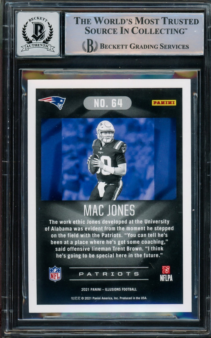 Mac Jones Auto 2021 Panini Illusions Green Emerald RC 64 Patriots Sig 10 Beckett