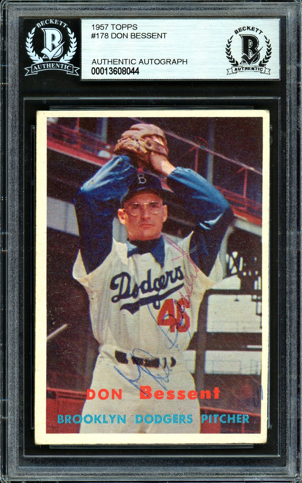Don Bessent Signed 1957 Topps Card 178 Brooklyn Dodgers Beckett #13608044