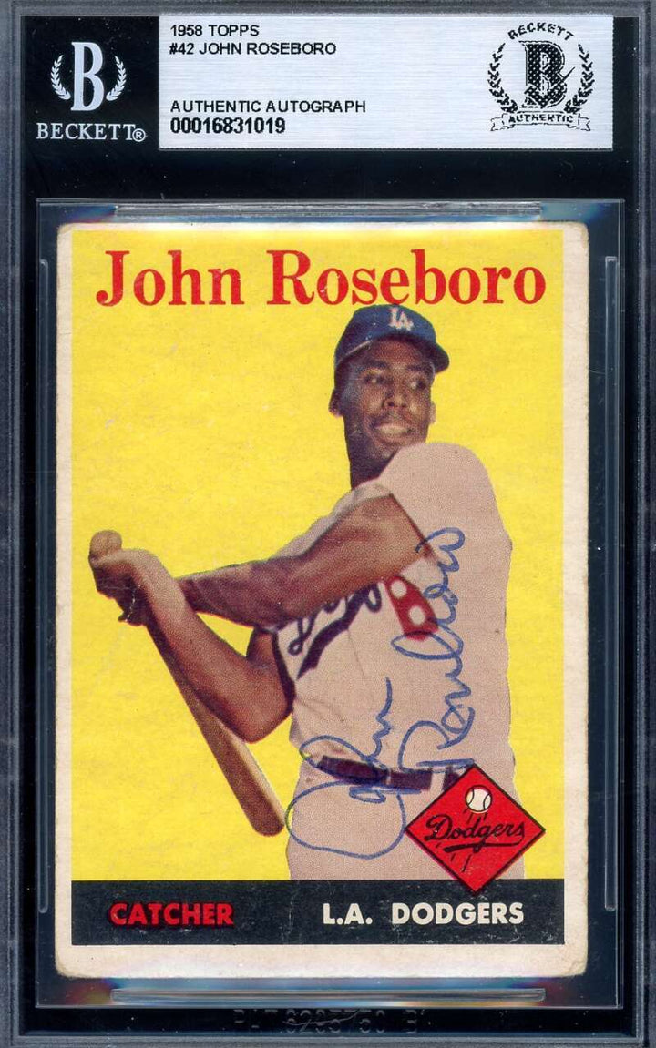 John Roseboro Beckett BAS Vintage Signed 1958 Topps Rookie Autograph