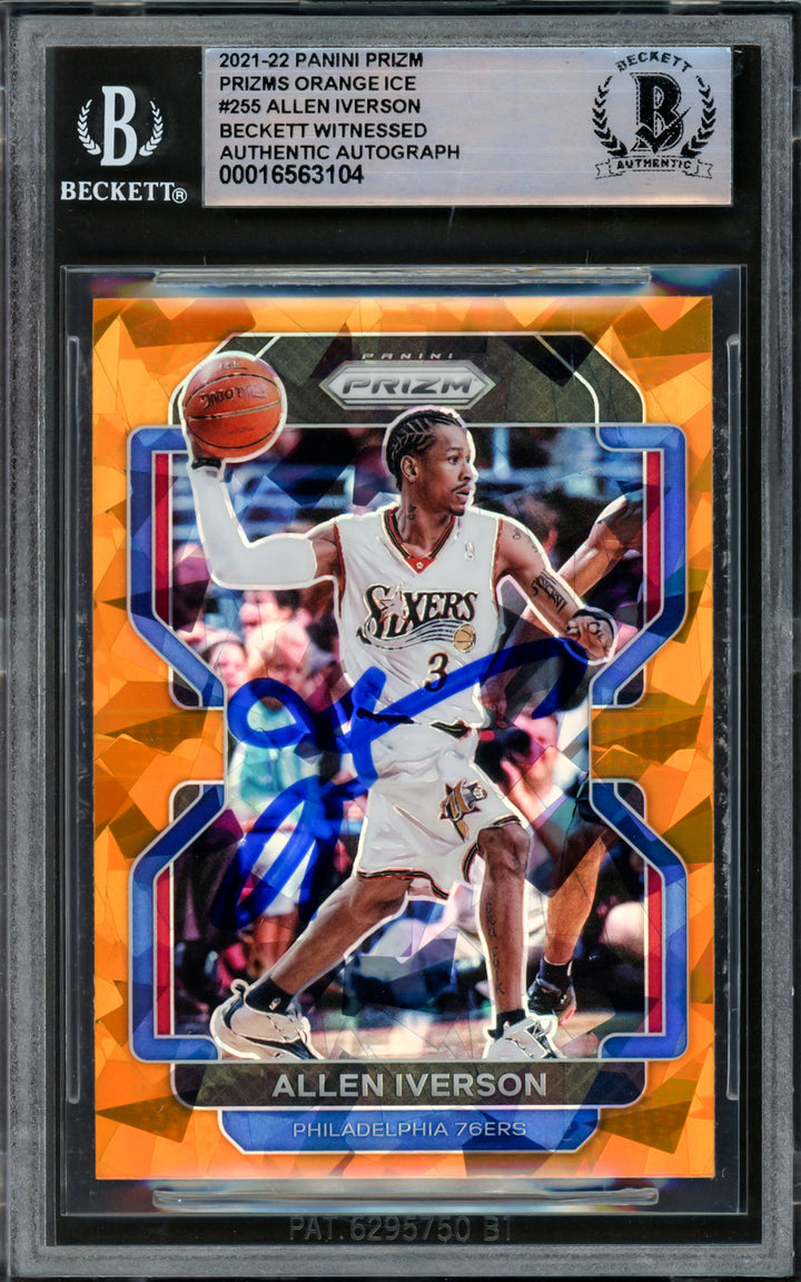 Allen Iverson Auto 2021-22 Panini Prizm Prizms Orange Ice Card 255 Beckett Wit
