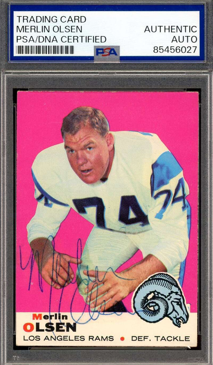 Merlin Olsen PSA DNA Vintage Signed 1969 Topps Autograph