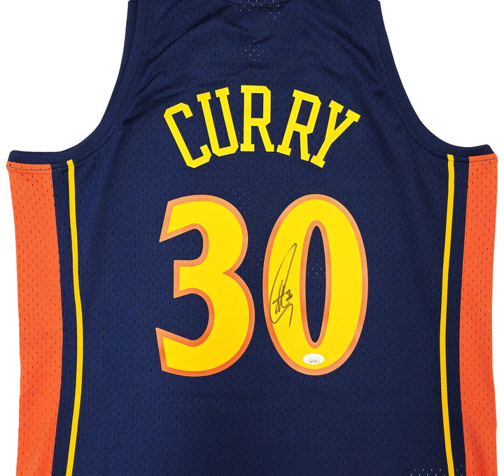 Warriors Stephen Curry Auto Blue Auth Mitchell Ness Swingman Rookie Jersey L JSA