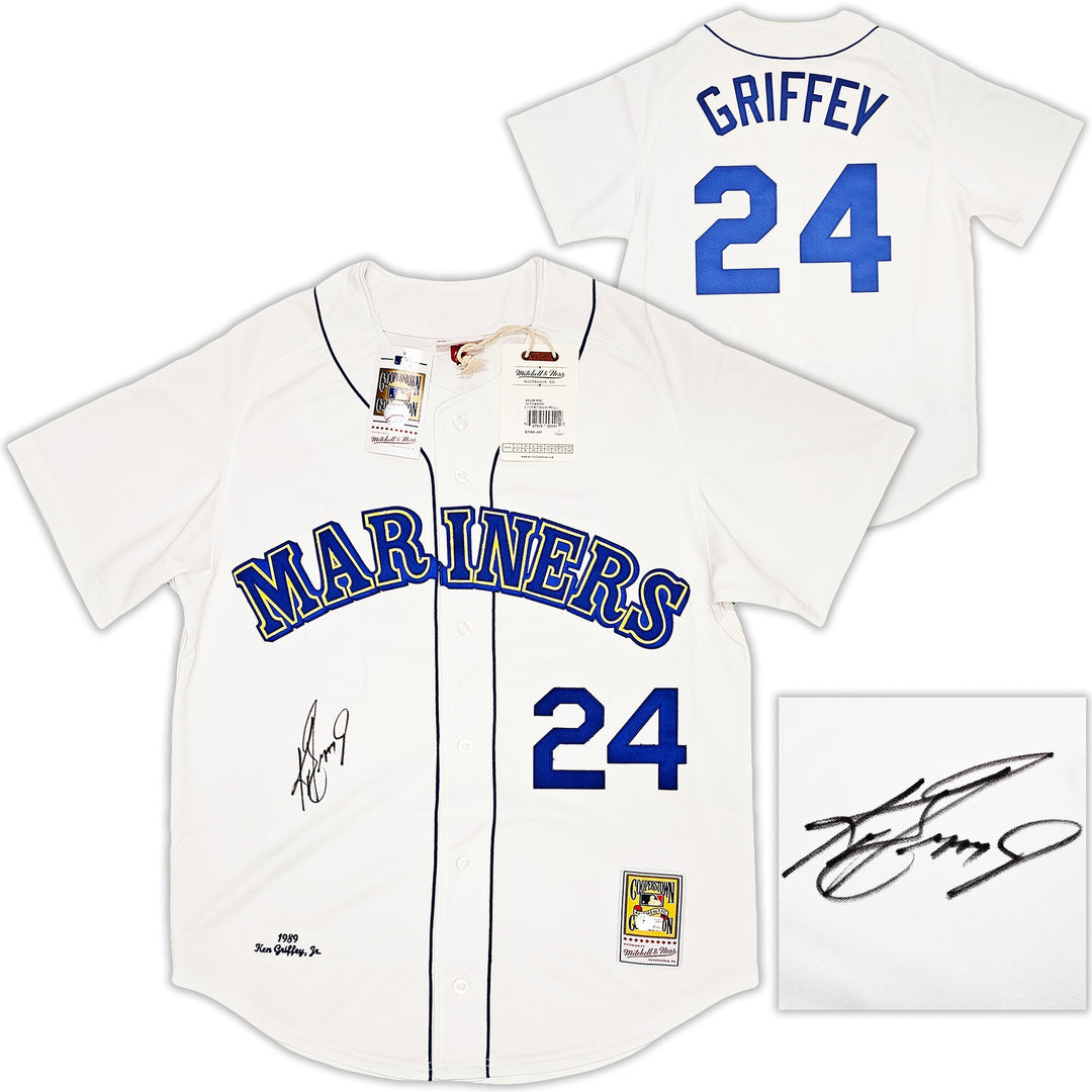 Mariners Ken Griffey Jr. Auto White Mitchell Ness 89L Cooperstown Jersey Beckett