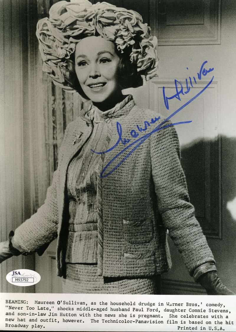 Maureen O`sullivan Signed Jsa Certed 7x9 Photo Authenticated Autograph