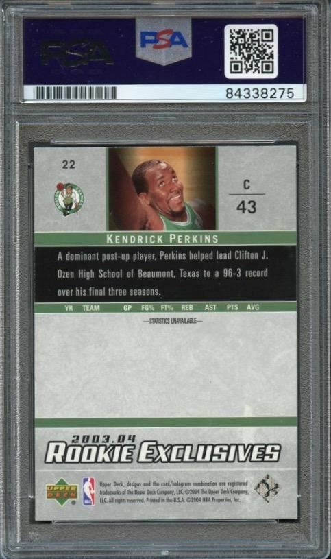 2003-04 Upper Deck Exclusives #22 Kendrick Perkins Signed Card AUTO PSA/DNA Slab
