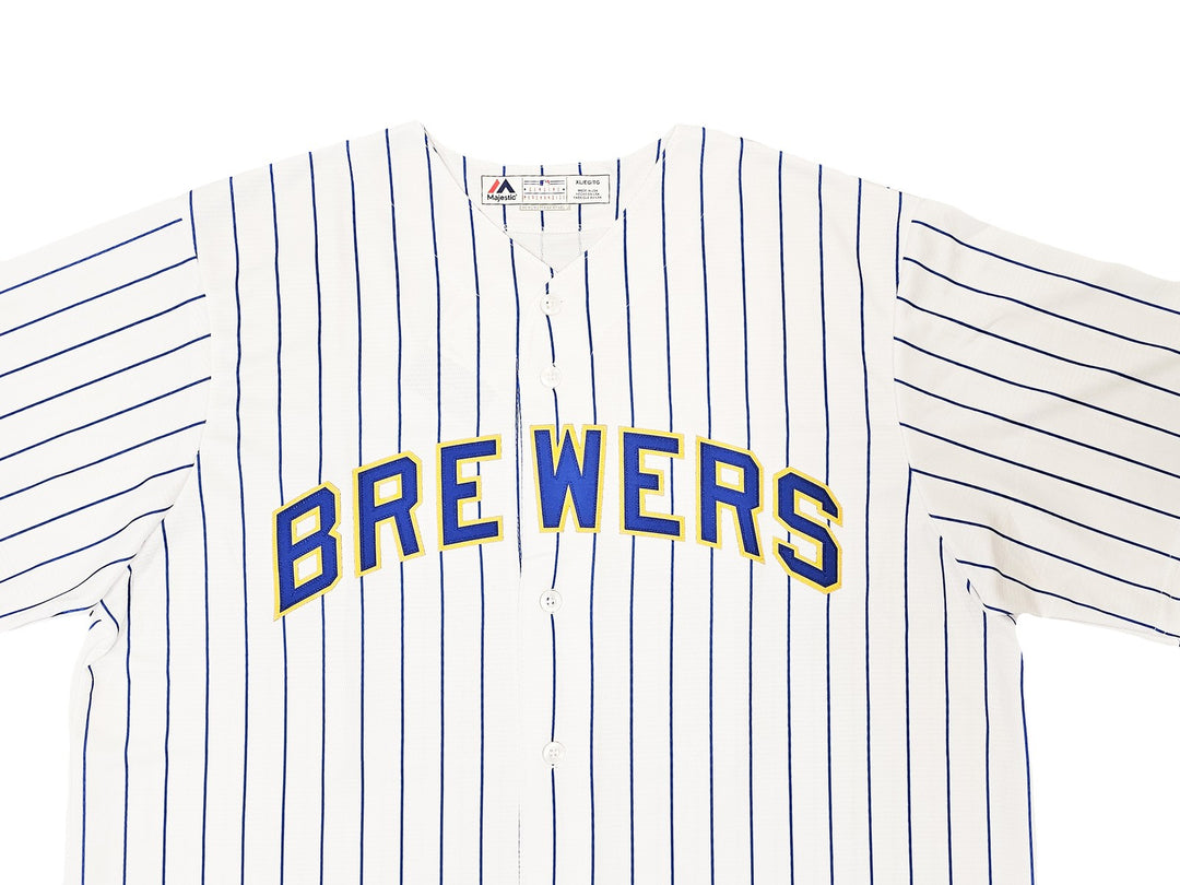 Brewers Christian Yelich Signed White Pinstripe Majestic Jersey Size XL JSA