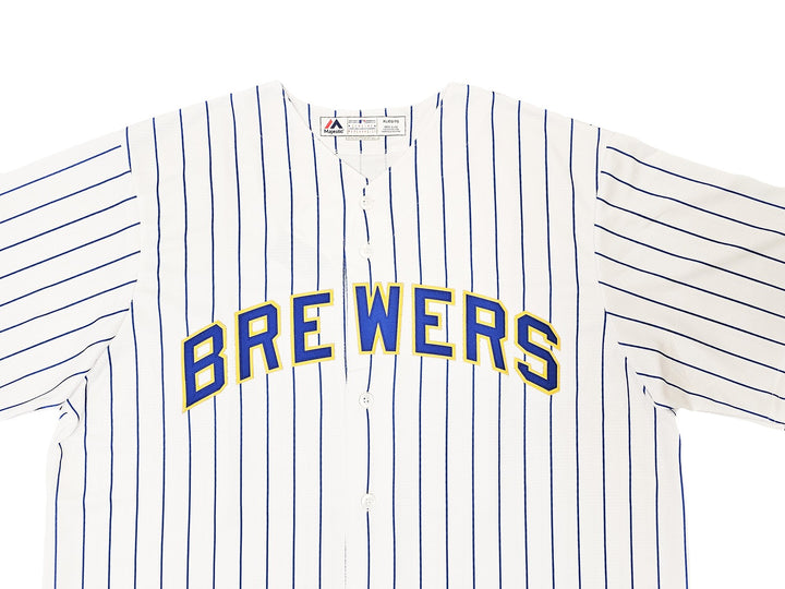 Brewers Christian Yelich Signed White Pinstripe Majestic Jersey Size XL JSA