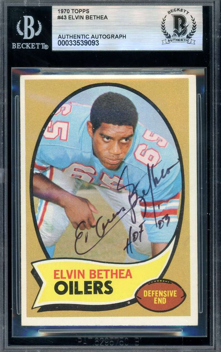 Elvin Bethea Beckett BAS Vintage Signed 1970 Topps Rookie Autographed Oilers