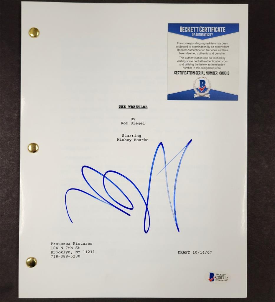 Mickey Rourke signed The Wrestler Full Movie Script auto (B) ~ Beckett BAS COA