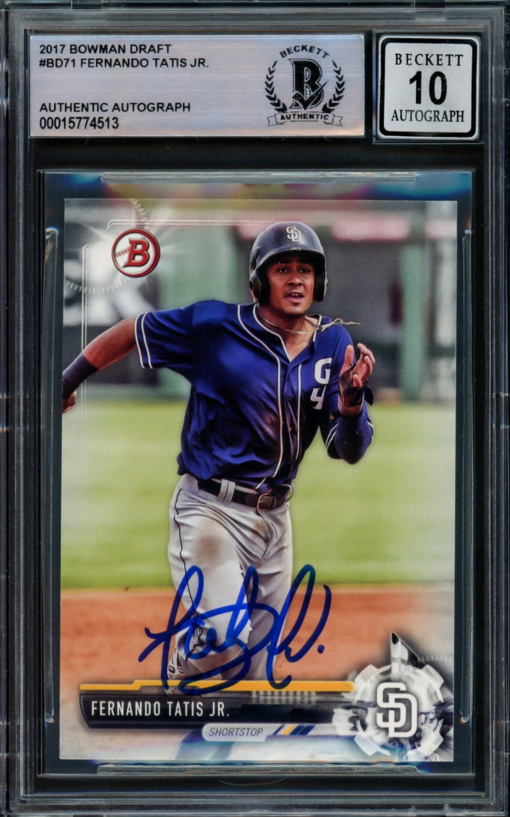 Fernando Tatis Jr. Signed 2017 Bowman Draft Card BD71 Padres Auto GM 10 Beckett