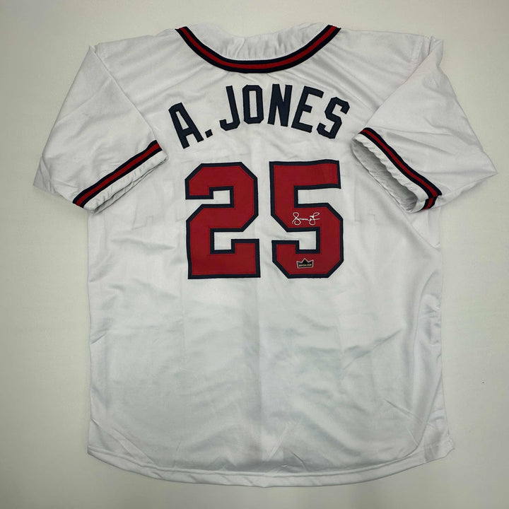 Facsimile Autographed Andruw Jones Atlanta White Reprint Jersey Size Men's XL
