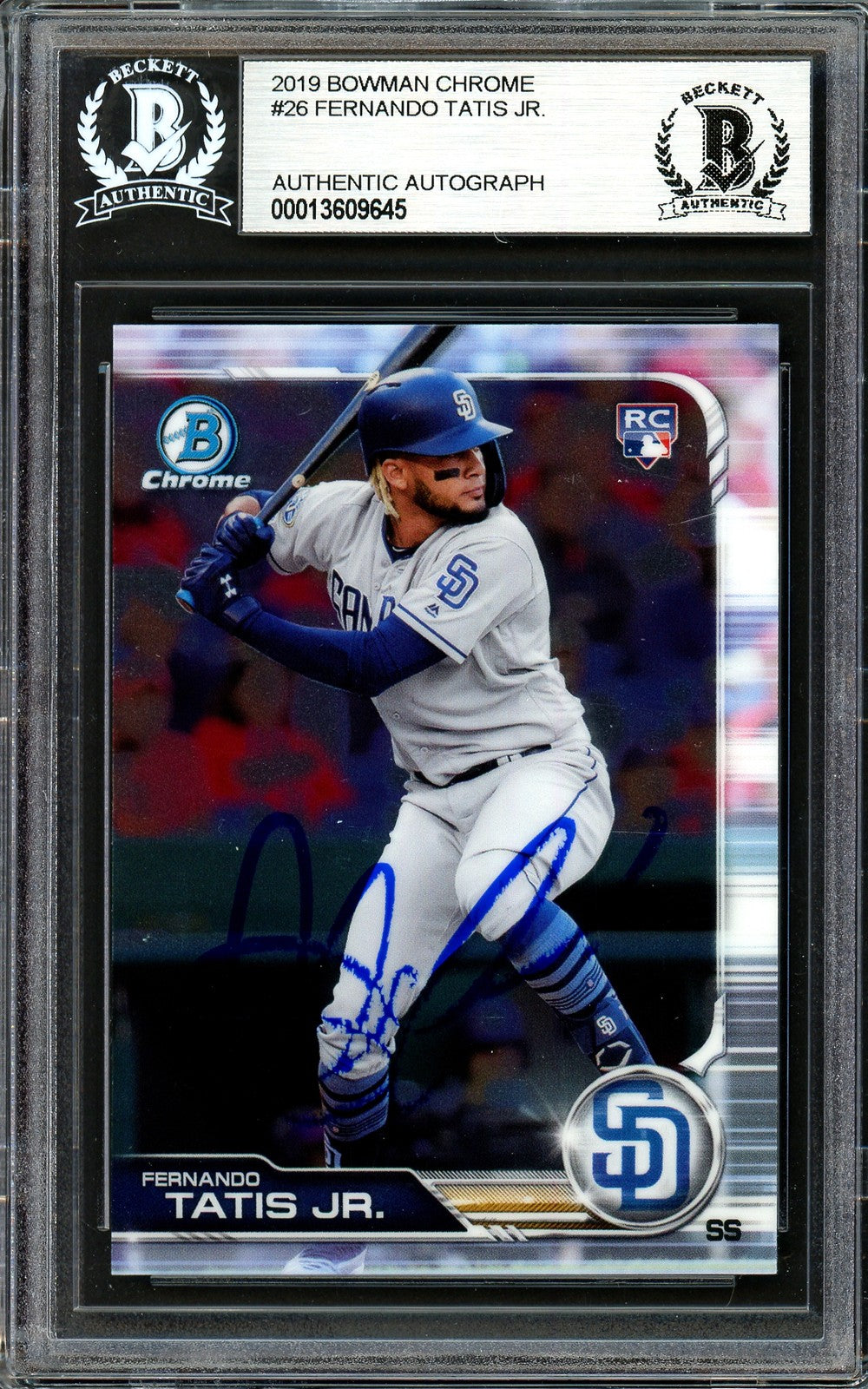 Fernando Tatis Jr. Signed 2019 Bowman Chrome RC 26 Padres Beckett #13609645