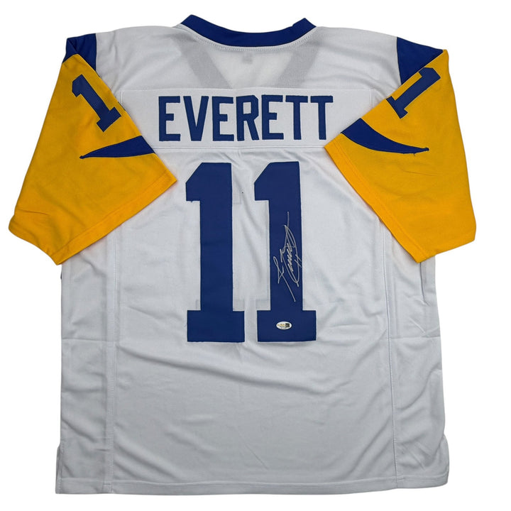 Autographed/Signed Jim Everett Los Angeles LA White Football Jersey JSA COA