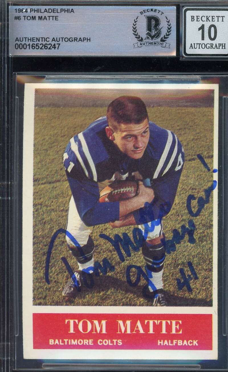 Tom Matte Gem Mint 10 Beckett BAS Signed 1964 Philadelphia Rookie Autograph