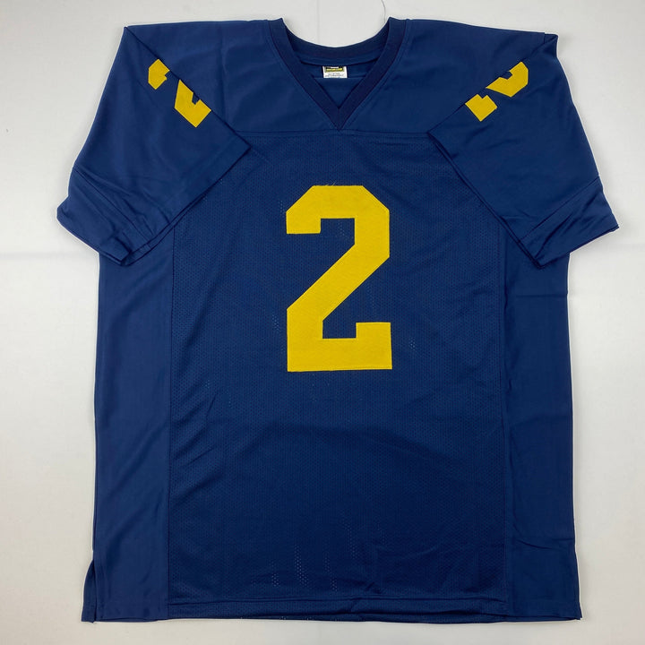 Facsimile Autographed Charles Woodson Michigan Blue Reprint Jersey Size Men's XL