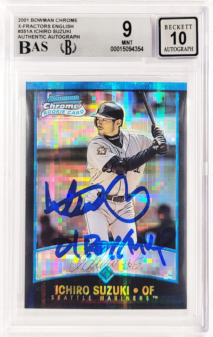 Ichiro Auto 2001 Bowman Chrome XFractor English RC 351A BGS 9 Sig 10 ROY/MVP BAS
