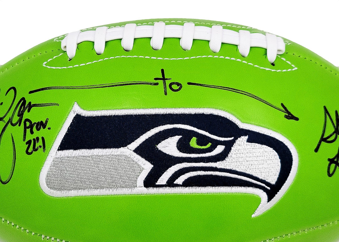 Steve Largent & Jim Zorn Signed Seattle Seahawks Green Logo Football MCS Holo