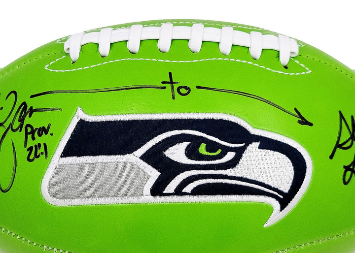 Steve Largent & Jim Zorn Signed Seattle Seahawks Green Logo Football MCS Holo