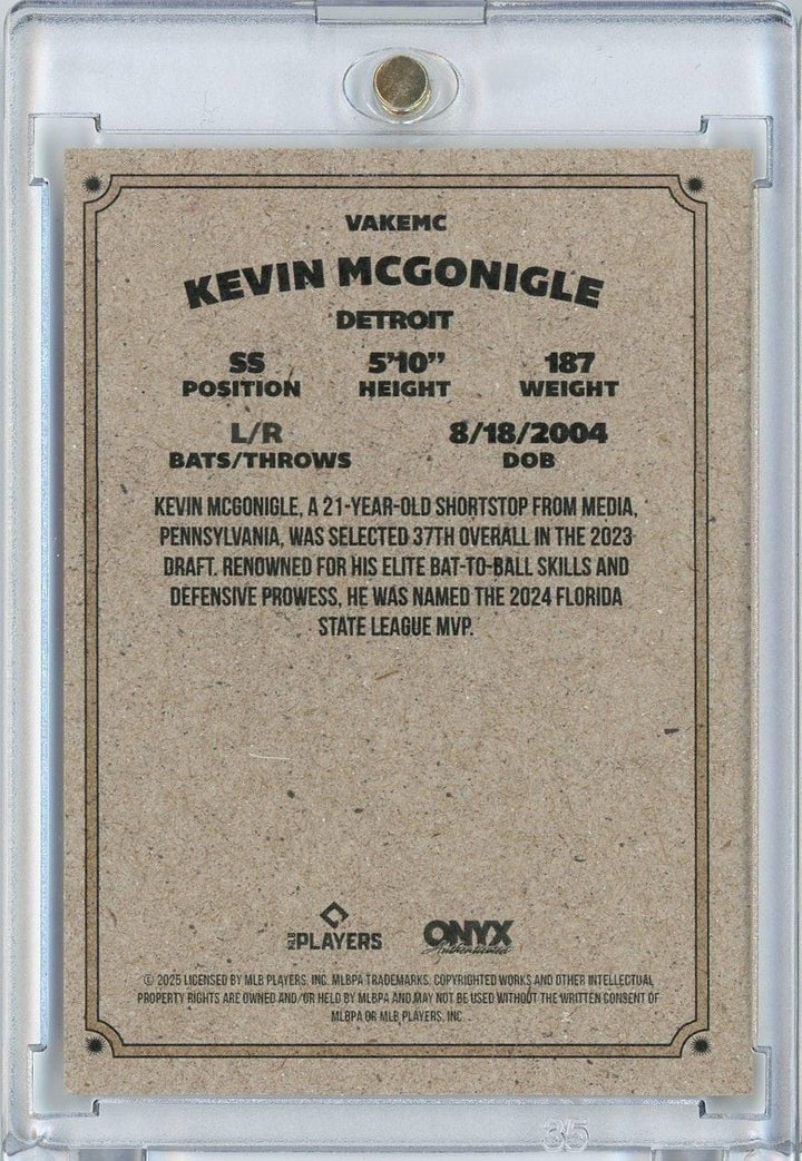 2025 Onyx Kevin McGonigle #VAKEMC Auto Rookie RC Baseball Card