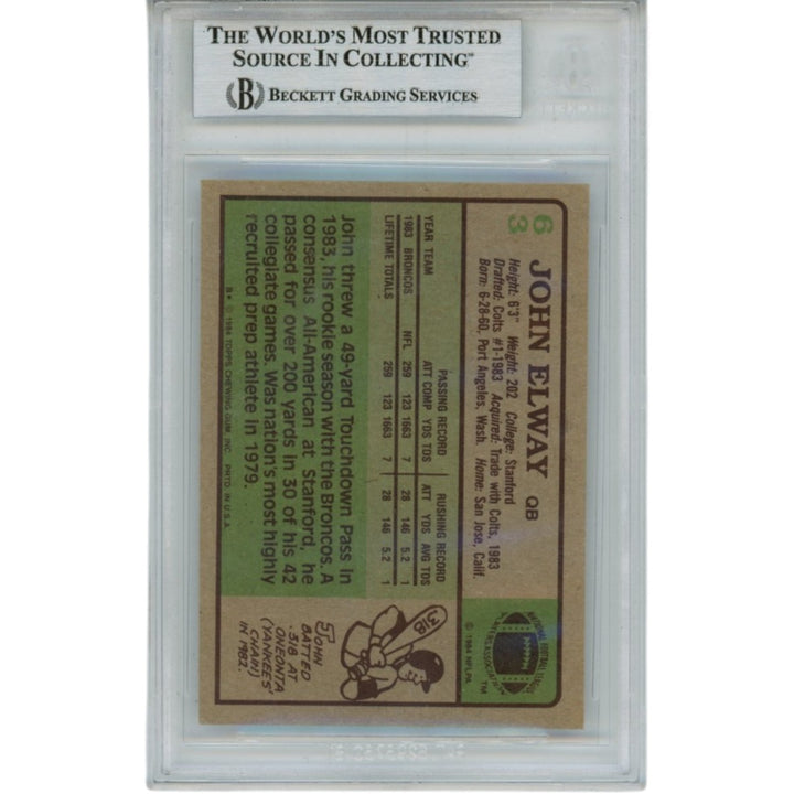 John Elway Autographed Denver Broncos 1984 Topps #63 Slab AS IS Beckett 56112