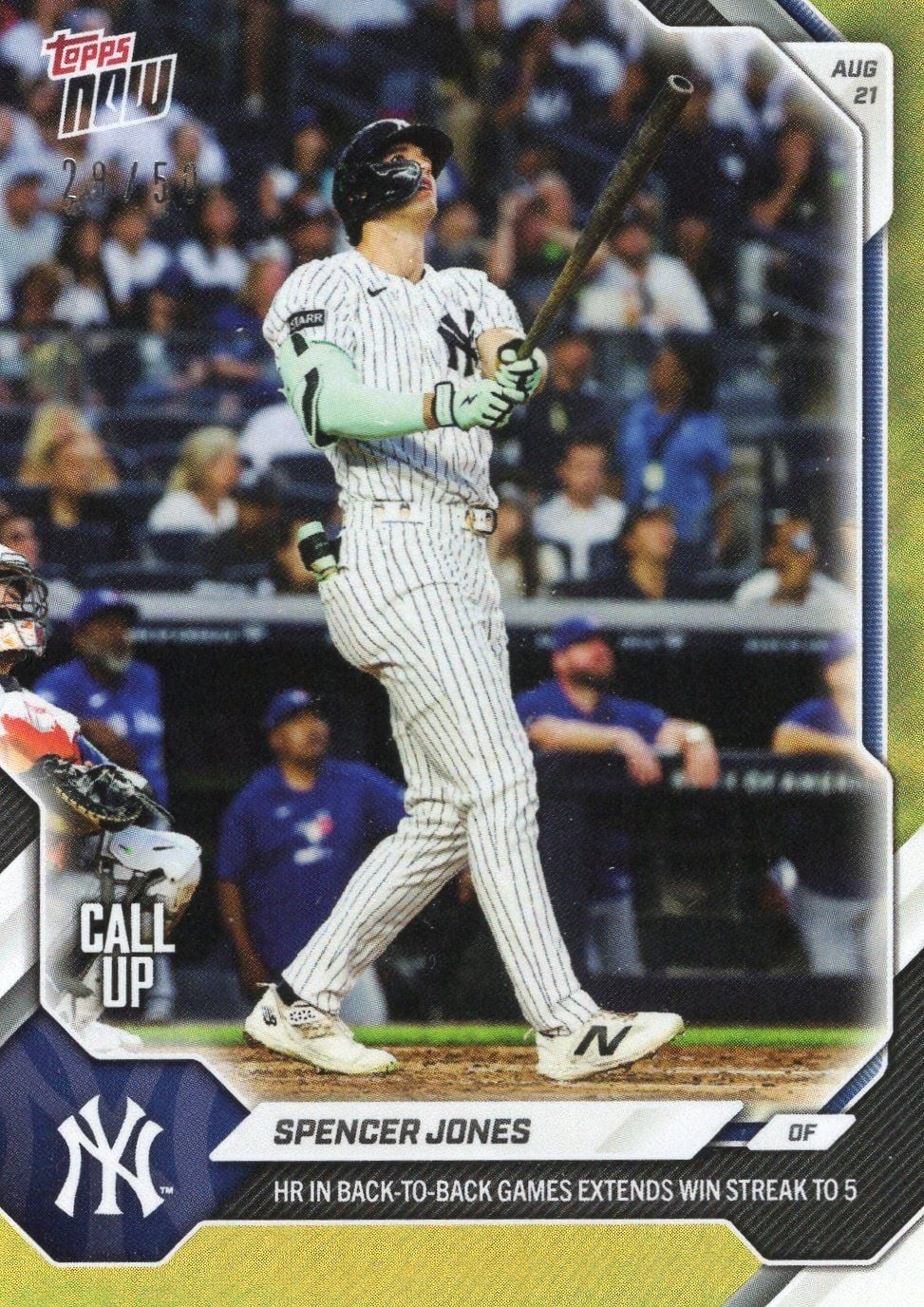 2026 Topps Now Spencer Jones #580 Gold Foil /50 Rookie RC Baseball Card