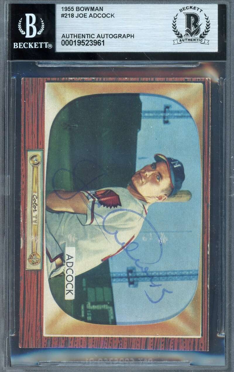 Joe Adcock Beckett BAS Signed 1955 Bowman Autograph Braves