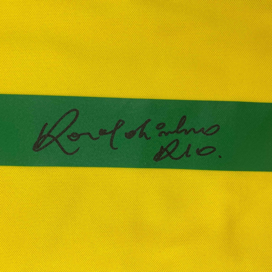 Autographed/Signed Ronaldinho Brazil Yellow Futbol Jersey Beckett BAS COA