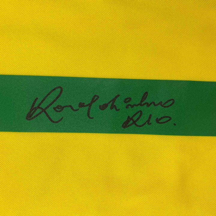 Autographed/Signed Ronaldinho Brazil Yellow Futbol Jersey Beckett BAS COA